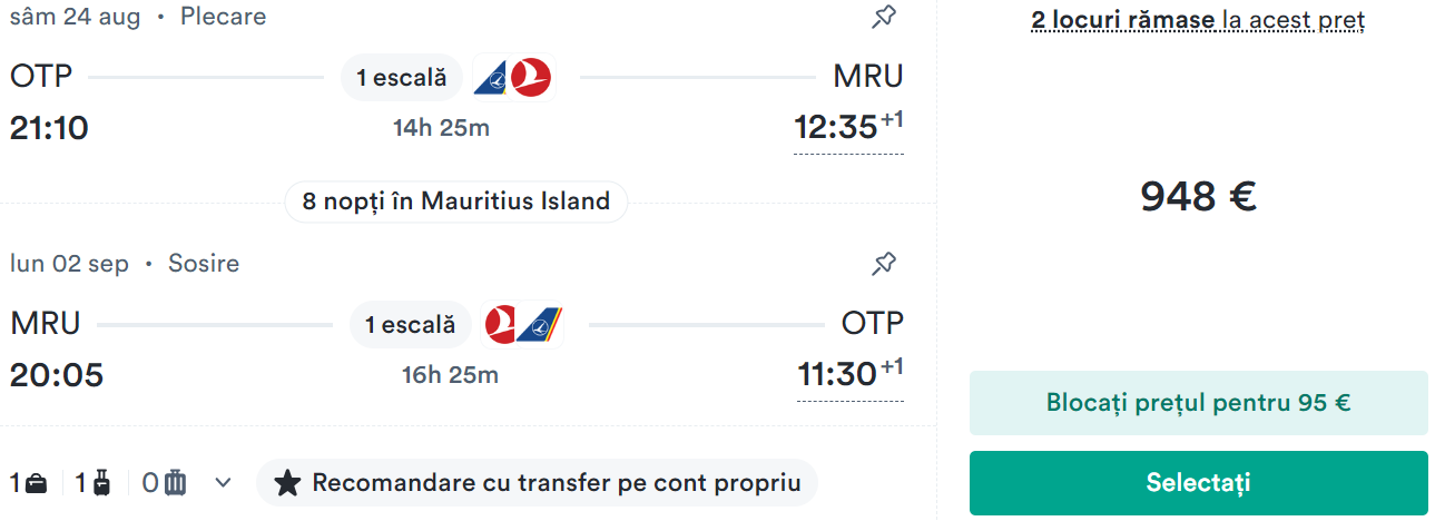 bilete de avion bucuresti mauritius 24 august 2 septembrie 2024 www.planuridevacanta.ro