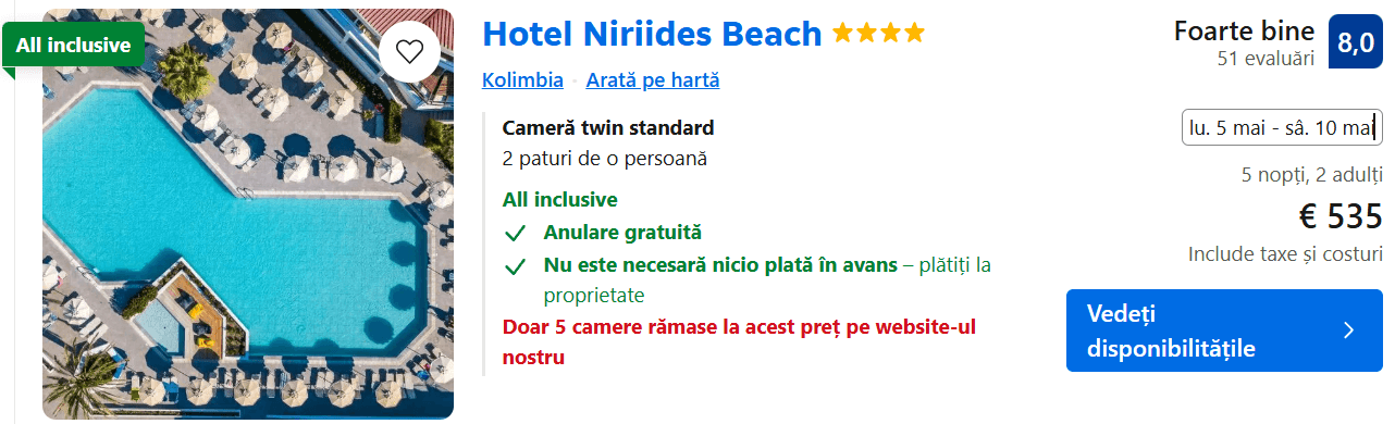 hotel niriides beach rodos grecia www.planuridevacanta.ro